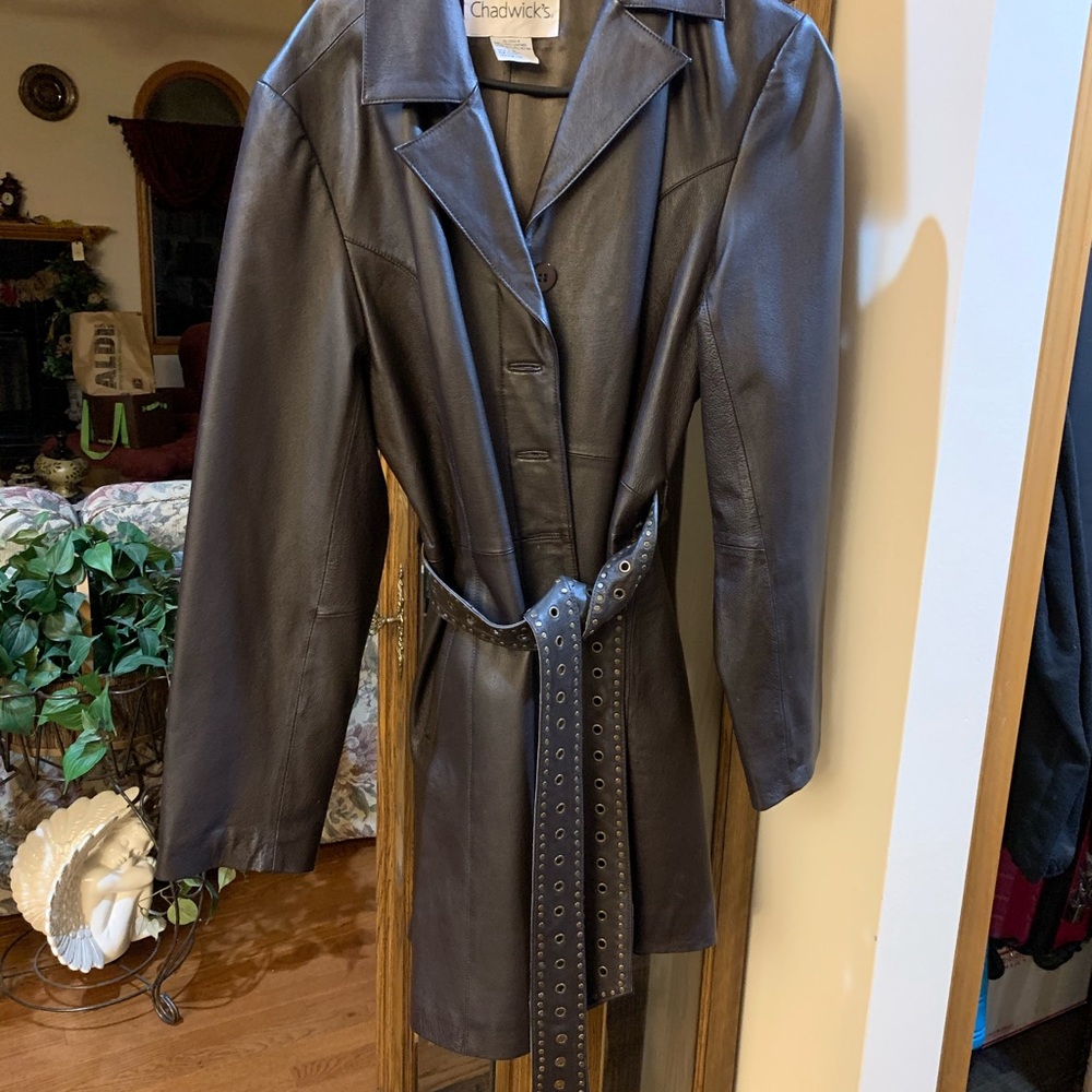 Brown leather coat